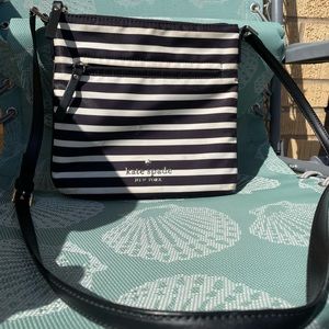 kate spade new york black & white striped cross body purse